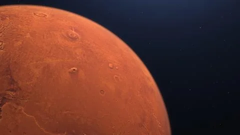 3D rendering of the Mars with illuminated craters and Martian mountains Stock Illustration