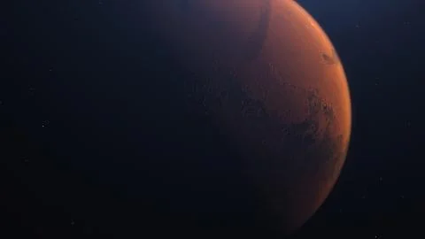 3D rendering of the Mars with illuminated craters and Martian mountains Stock Illustration