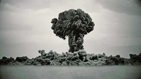 3d rendering of massive nuke bomb test explosion with film look Stock Illustration