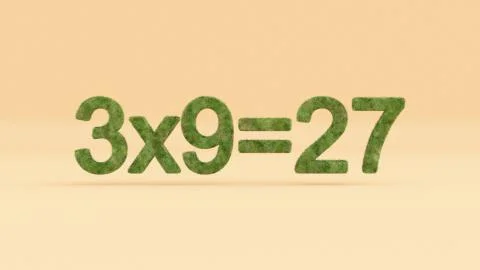 3D rendering of a mathematical equation with grassy texture on the orange bac Stock Illustration