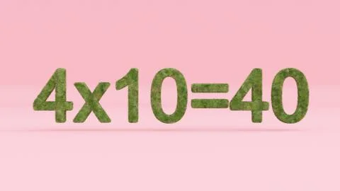 3D rendering of a mathematical equation with grassy texture on pink backgroun Stock Illustration