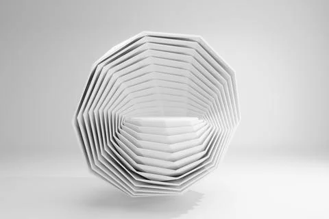 3d rendering of a matte white geometric clamshell-like product marketing adverti Illustrazione stock