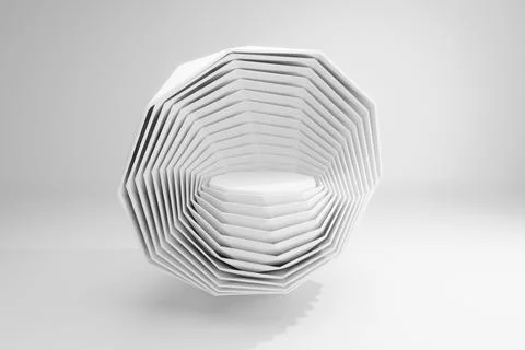 3d rendering of a matte white geometric clamshell-like product marketing adverti Stock Illustration
