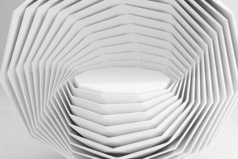 3d rendering of a matte white geometric clamshell-like product marketing adverti Stock Illustration