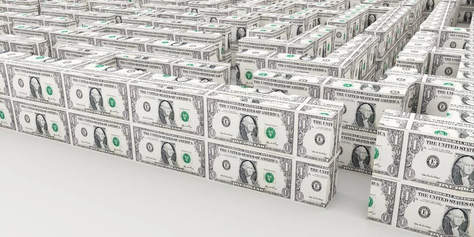 3d rendering of a maze made from us dollar banknotes Stock Illustration