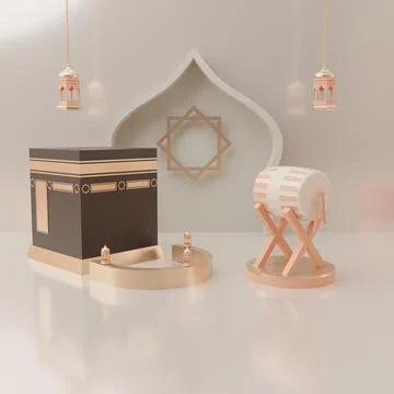 3d rendering mecca pilgrimage kaaba Eid al fitr or ramadan sale banner social Stock Illustration