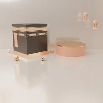 3d rendering mecca pilgrimage kaaba Eid al fitr or ramadan Podium display pro 스톡 일러스트