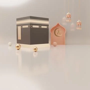 3d rendering mecca pilgrimage kaaba Eid al fitr or ramadan sale banner social Stock Illustration