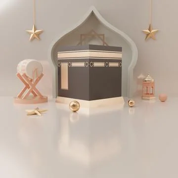 3d rendering mecca pilgrimage kaaba Eid al fitr or ramadan sale banner social Stock Illustration