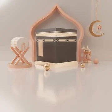 3d rendering mecca pilgrimage kaaba Eid al fitr or ramadan sale banner social Stock Illustration