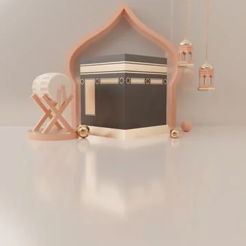 3d rendering mecca pilgrimage kaaba Eid al fitr or ramadan sale banner social Stock Illustration
