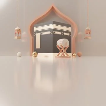 3d rendering mecca pilgrimage kaaba Eid al fitr or ramadan sale banner social Stock Illustration