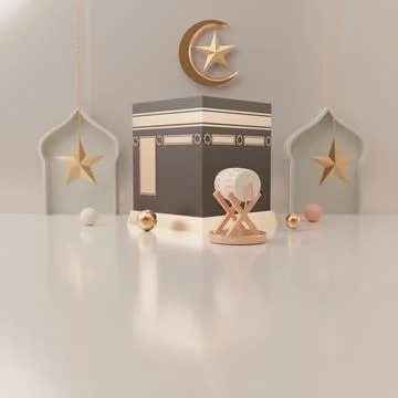 3d rendering mecca pilgrimage kaaba Eid al fitr or ramadan sale banner social Stock Illustration