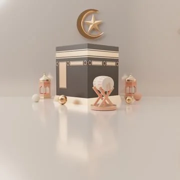 3d rendering mecca pilgrimage kaaba Eid al fitr or ramadan sale banner social Stock Illustration