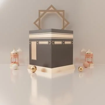 3d rendering mecca pilgrimage kaaba Eid al fitr or ramadan sale banner social Stock Illustration