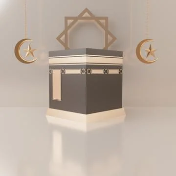 3d rendering mecca pilgrimage kaaba Eid al fitr or ramadan sale banner social Stock Illustration