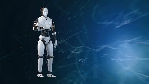 3d rendering of Mechanical Minds, AI robots amid a web of complex algorithm.. Stock Illustration