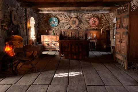 3D Rendering Medieval Bedroom Stock Illustration