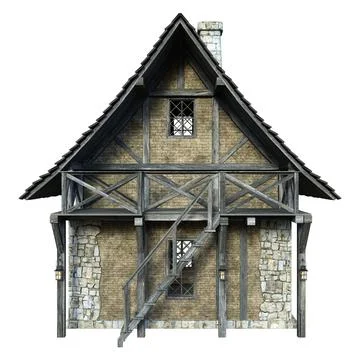 3D Rendering Medieval Building on White Ilustración de archivo