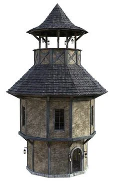 3D Rendering Medieval Building on White Ilustración de archivo