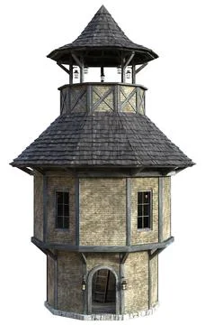 3D Rendering Medieval Building on White Ilustración de archivo