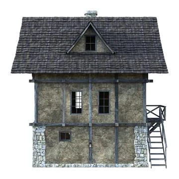 3D Rendering Medieval Building on White Ilustración de archivo