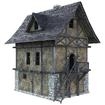 3D Rendering Medieval Building on White Ilustración de archivo