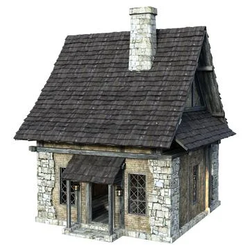 3D Rendering Medieval Building on White Ilustración de archivo