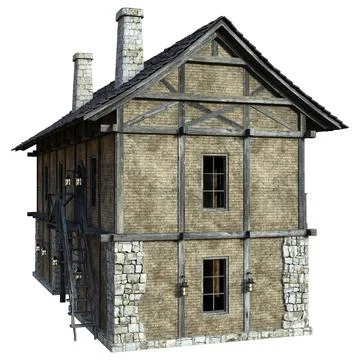 3D Rendering Medieval Building on White Ilustración de archivo