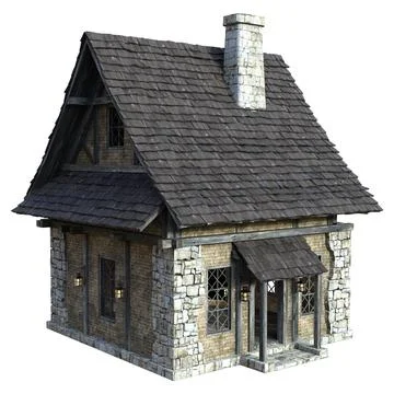 3D Rendering Medieval Building on White Ilustración de archivo