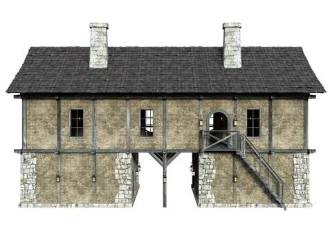 3D Rendering Medieval Building on White Ilustración de archivo