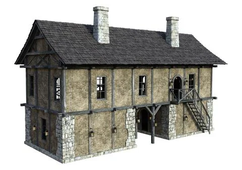 3D Rendering Medieval Building on White Ilustración de archivo