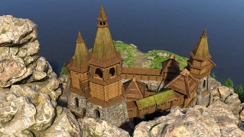 3D Rendering Medieval Fortress Stock Illustration