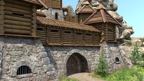 3D Rendering Medieval Fortress Stock Illustration