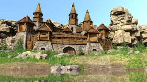 3D Rendering Medieval Fortress Stock Illustration
