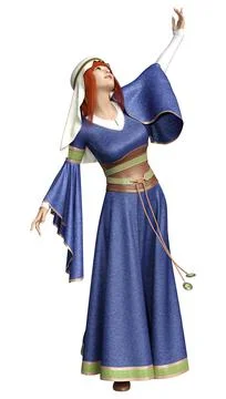 3D Rendering Medieval Lady on White Illustrazione stock