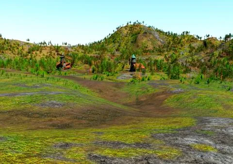 3D Rendering Medieval Landscape Stock Illustration
