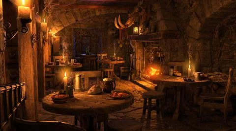 3D Rendering Medieval Tavern Stock Illustration
