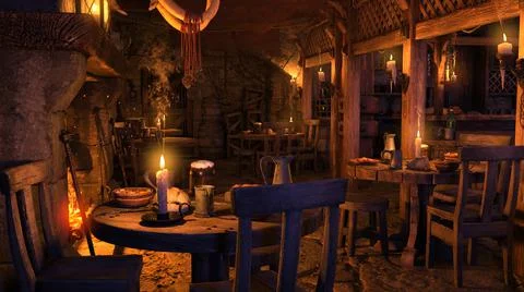 3D Rendering Medieval Tavern Stock Illustration