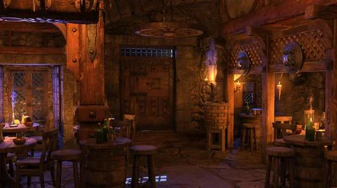 3D Rendering Medieval Tavern Stock Illustration