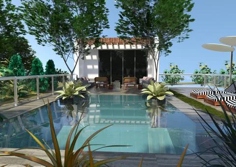 3D Rendering Mediterranean Terrace Stock Illustration