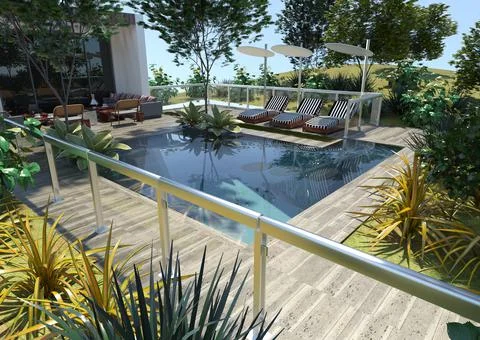 3D Rendering Mediterranean Terrace Stock Illustration