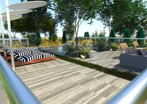 3D Rendering Mediterranean Terrace Stock Illustration