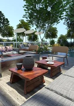 3D Rendering Mediterranean Terrace Stock Illustration