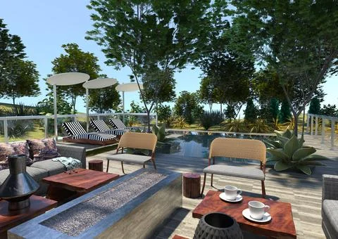 3D Rendering Mediterranean Terrace Stock Illustration