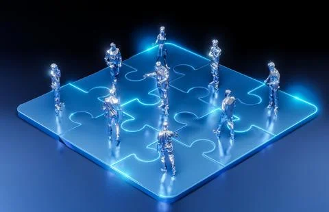 3d rendering meeting jigsaw teamwork top view 库存插图
