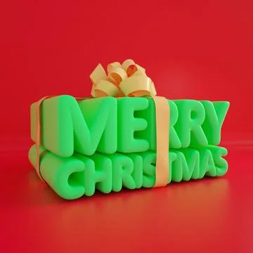 3d rendering of Merry Christmas text in the shape of gift box Stock Illustration