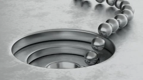 3D rendering of metal balls arrange funnel conversion rate concept, 3d Illustrazione stock