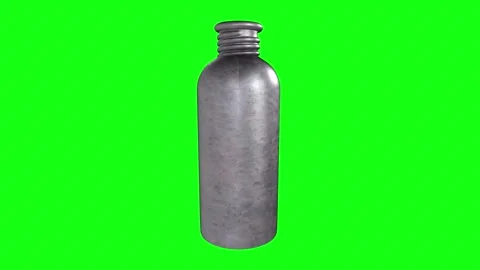 3D rendering of a metal bottle on a green background 스톡 동영상 285354883