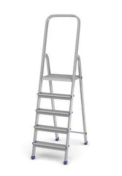 3d rendering of a metal builder's step ladder with blue fittings in side view on Stock-Illustration